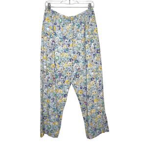 STONEBRIDGE Floral Linen Blend Trouser Pants Ultra High-Rise Blue Yellow Size L